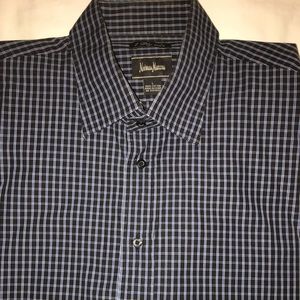 Neiman Marcus 2ply 100 dress shirt black/blu Plaid